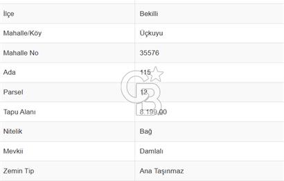 Bekilli Üçkuyu da Satılık 8.199 M² Bağ