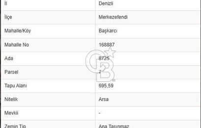 Denizli Başkarcı da 695 M² Satılık 2 kat İmarlı Köşe Parsel Arsa