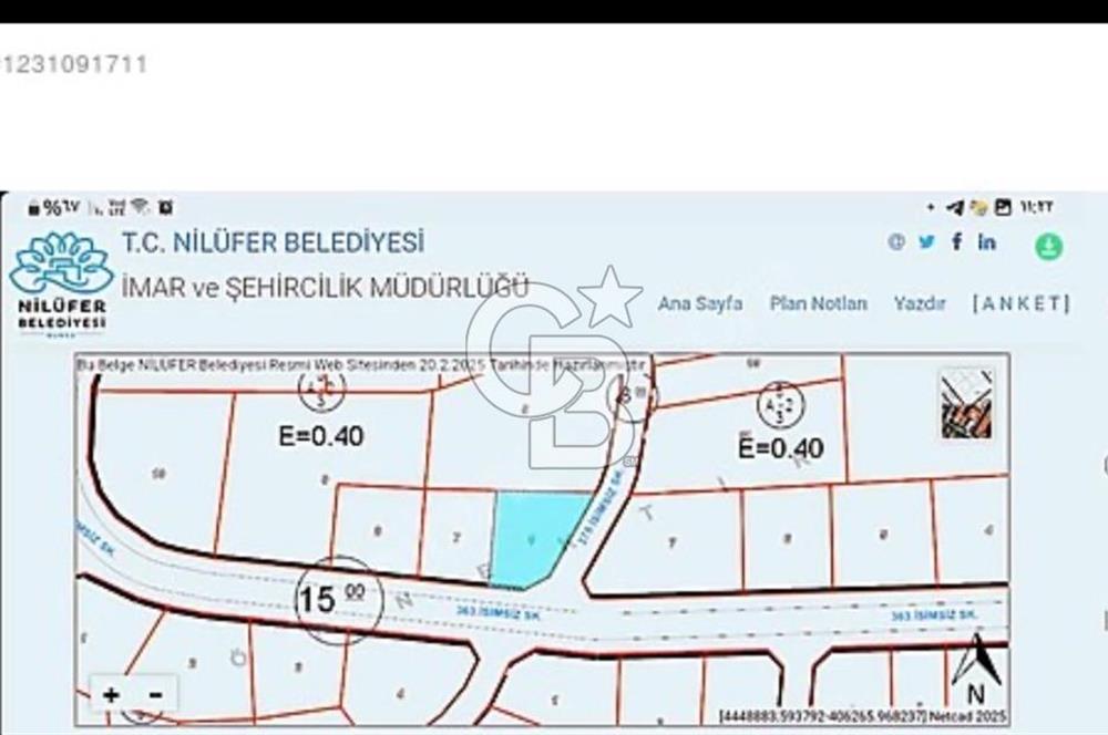 CB CLASS BURSA 562 M2 NİLÜFER YAYLACIK'TA VİLLA İMARLI ARSA