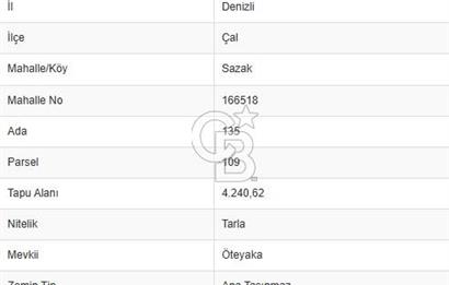 Çal Sazak da Satılık 4.240 M²Arazi