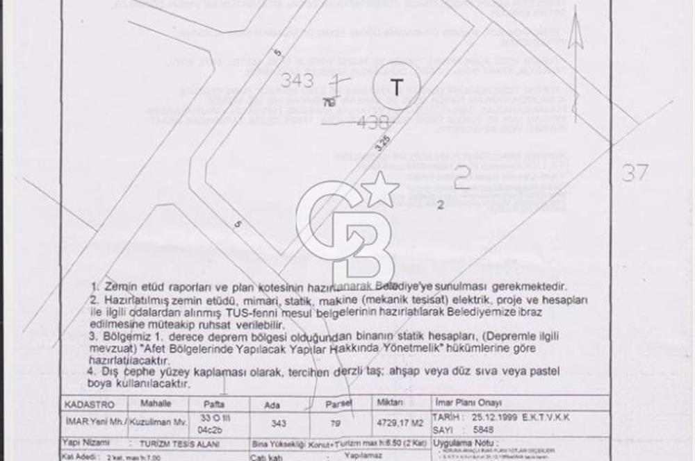 Gökçeada Kuzulimanında 4730 m2 Satılık Turizm İmarlı Arsa