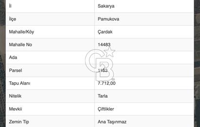 SAKARYA PAMUKOVA ÇARDAK'DA 2100 M2 ÇİFTLİK ARAZİSİ