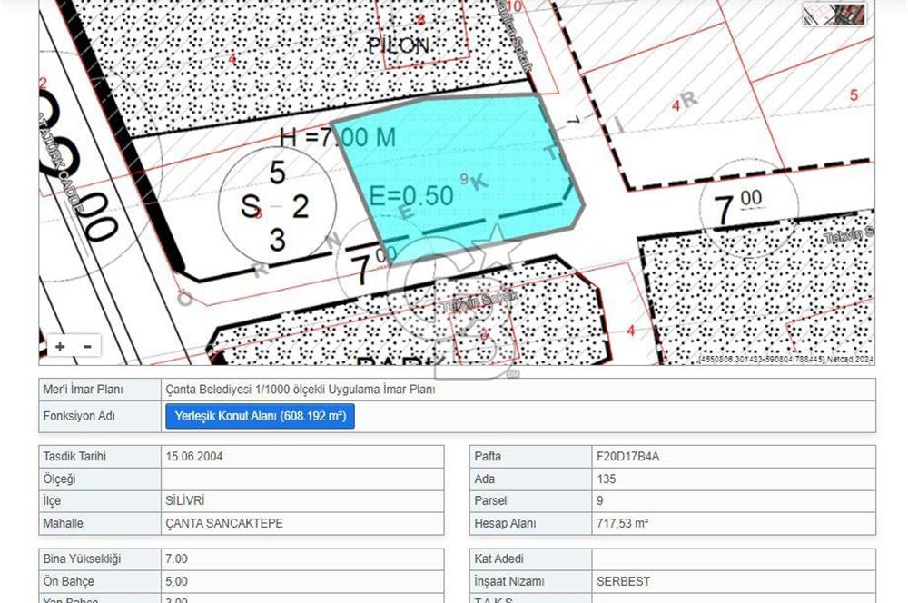 SİLİVRİ ÇANTA BELDESİ'NDE İMARLI 717 M2 MÜSTAKİL ARSA
