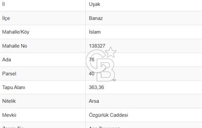Uşakta 363 m2 İmarlı Arsa