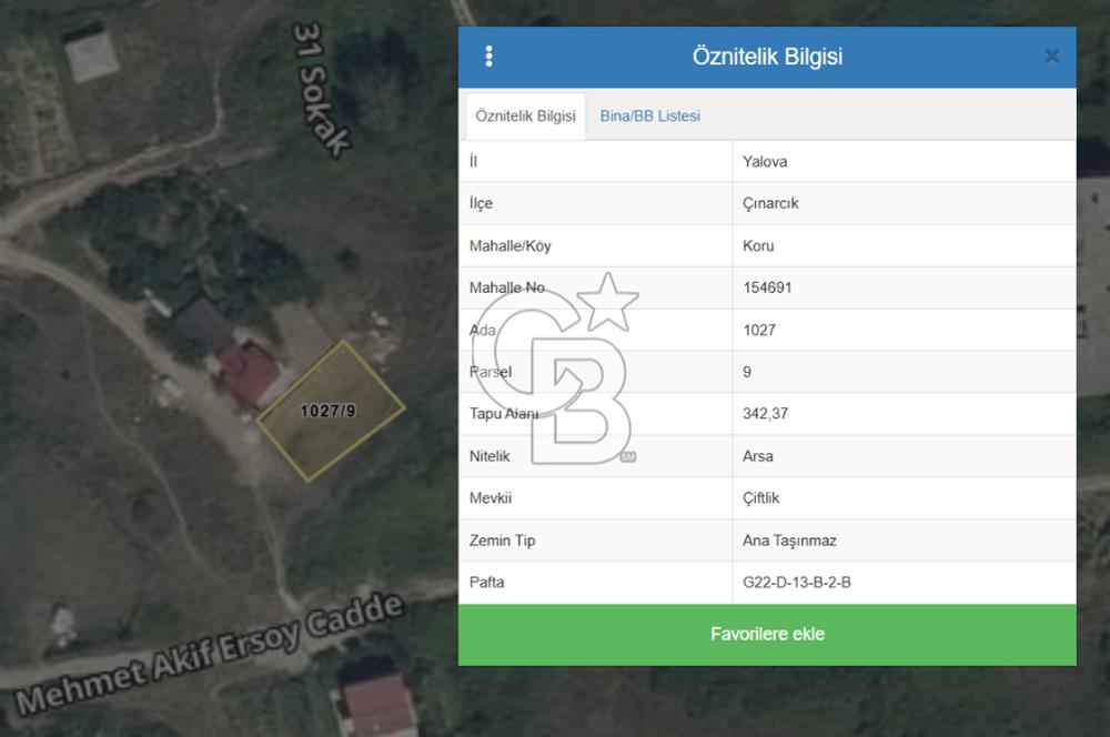 YALOVA ÇINARCIK KORU DENİZ MANZARALI KONUT İMARLI ARSA!. 342 M2
