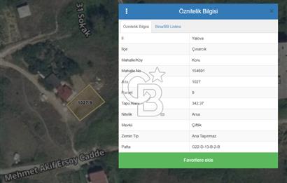 YALOVA ÇINARCIK KORU DENİZ MANZARALI KONUT İMARLI ARSA!. 342 M2