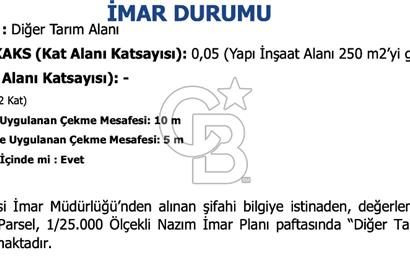 Kocaeli ili, İzmit ilçesi, Biberoğlu Mahallesi'nde, kadastral yola cepheli %5 Diğer Tarım Alanı imarlı (Maks 250 m2 ev yapılabilir) arazi.