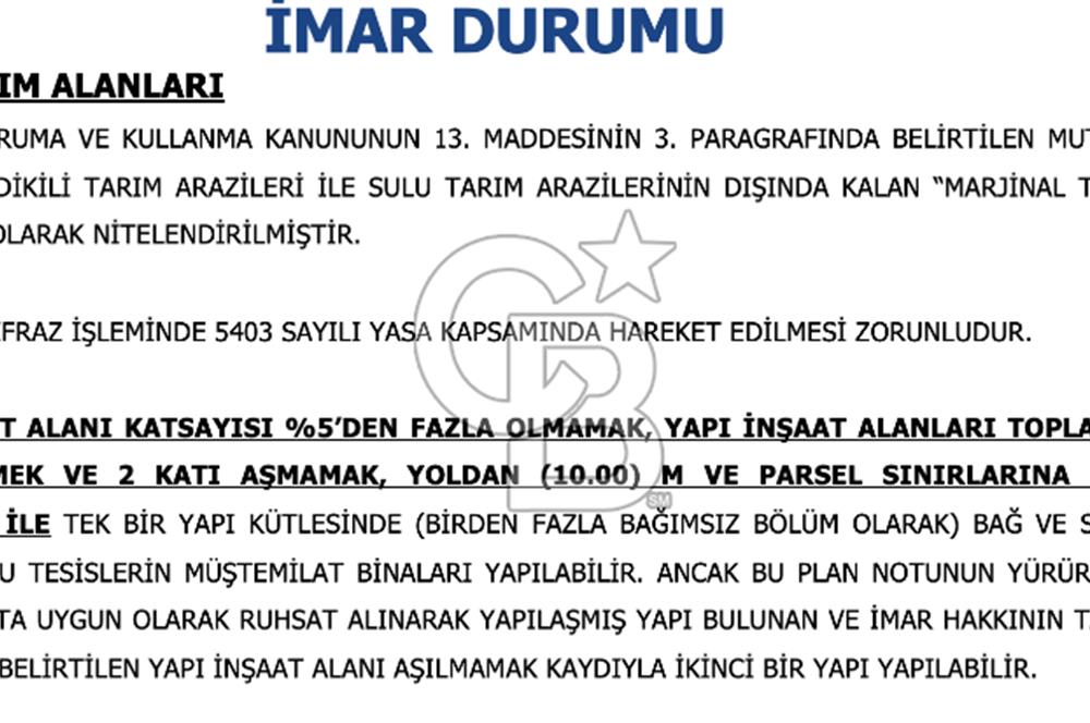 Kocaeli ili, İzmit ilçesi, Biberoğlu Mahallesi'nde, kadastral yola cepheli %5 Diğer Tarım Alanı imarlı (Maks 250 m2 ev yapılabilir) arazi.