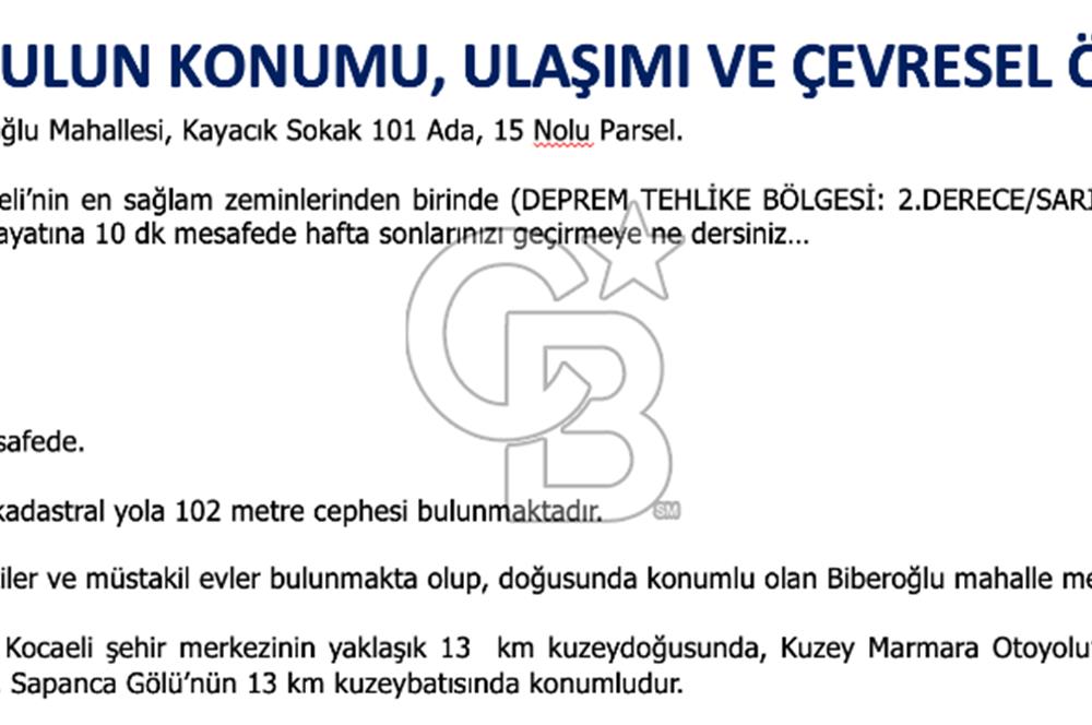 Kocaeli ili, İzmit ilçesi, Biberoğlu Mahallesi'nde, kadastral yola cepheli %5 Diğer Tarım Alanı imarlı (Maks 250 m2 ev yapılabilir) arazi.