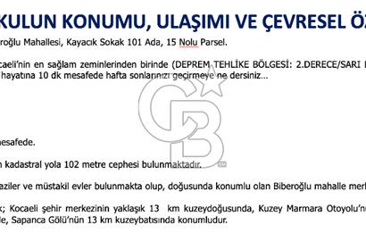 Kocaeli ili, İzmit ilçesi, Biberoğlu Mahallesi'nde, kadastral yola cepheli %5 Diğer Tarım Alanı imarlı (Maks 250 m2 ev yapılabilir) arazi.