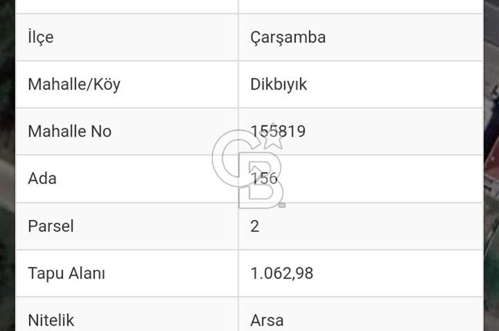 ÇARŞAMBA DİKBIYIK 1063 METREKARE İMARLI PARSEL
