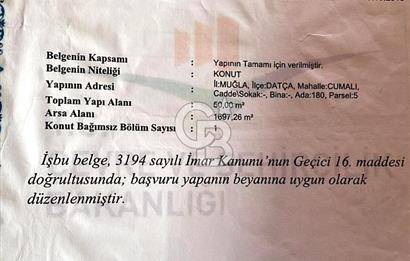 DATÇA CUMALI'da SATILIK EV VE ARSASI