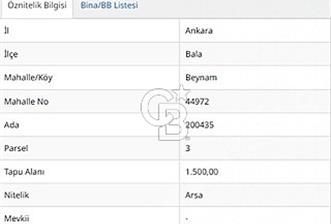 BALA-BEYNAM MAHALLESİNDE, 1500 M2, YATIRIM FIRSATI VİLLA ARSASI
