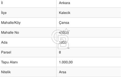 ANKARA KALECİK ÇANSA MAH. SATILIK 1000M2 İMARLI ARSA 