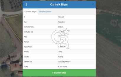 KANDIRA BALLAR'DA ANAYOLA GENİŞ CEPHELİ 5530 M2 SATILIK ARSA