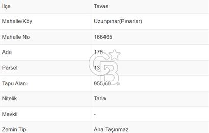 Tavas Pınarlar'da 955 M² Satılık Tarla