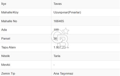 Tavas Pınarlar'da 955 M² Satılık Tarla