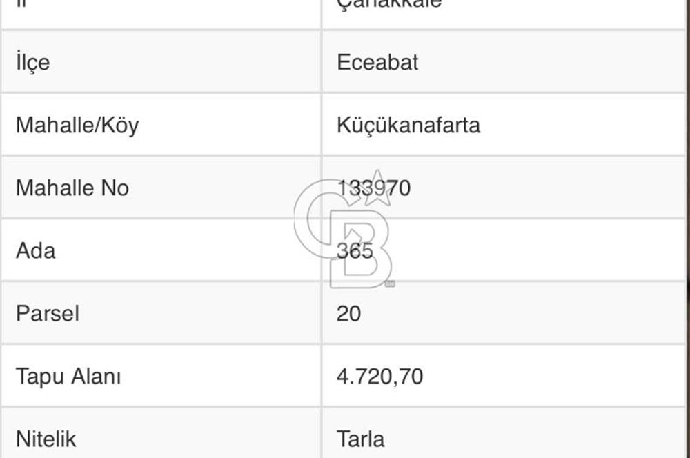 CB MARS'TAN ÇANAKKALE ECEABAT KÜÇÜKANAFARTA 'DA YATIRIMLIK TARLA