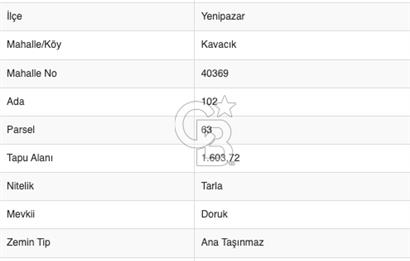 BİLECİK KAVACIK YENİPAZAR'DA FIRSAT TARLA