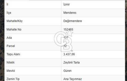 Menderes Değirmendere'de 1718 M² Satılık Tarla