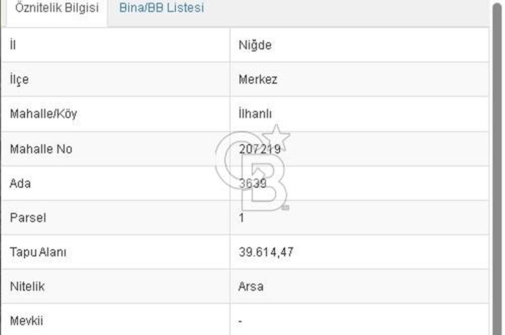 NİĞDE İLHANLIDA 39614 m2 SANAYİ İMARLI ARSA