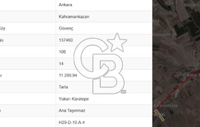 KAHRAMANKAZAN/GÜVENÇ MAH'DE 11289 M2 TARLA