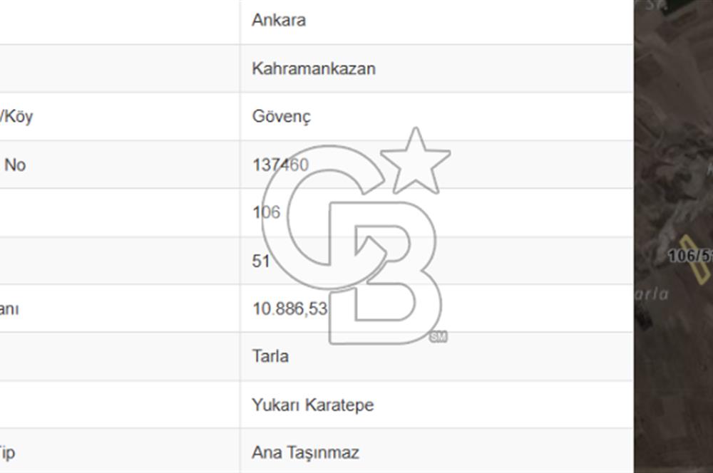 KAHRAMANKAZAN/GÜVENÇ MAH'DE 10886 M2 TARLA