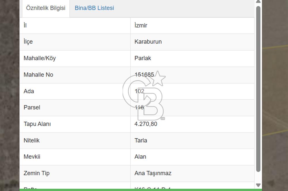 SATILIK TARLA – KARABURUN PARLAK MAHALLESİ'NDE SATILIK TARLA