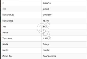 GEYVE UMURBEY KÖYÜNDE SATILIK 1,486 M2 ÜZÜM BAĞI