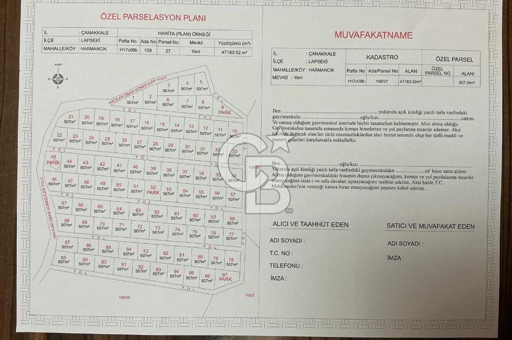 Lapseki Harmancık'ta 507 m² Hisseli Arsa Uygun Fiyatlı Yatırım