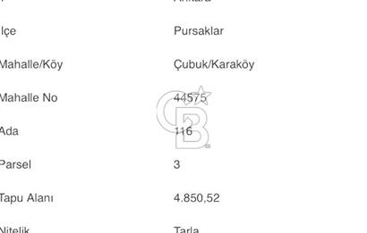 ÇUBUK/KARAKÖY 1616 M2 ELEKTRİK/SU/DOĞALGAZ MEVCUT SATILIK TARLA
