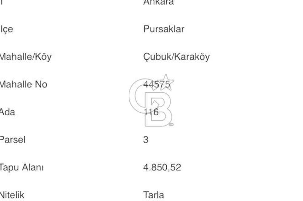 ÇUBUK/KARAKÖY 1616 M2 ELEKTRİK/SU/DOĞALGAZ MEVCUT SATILIK TARLA