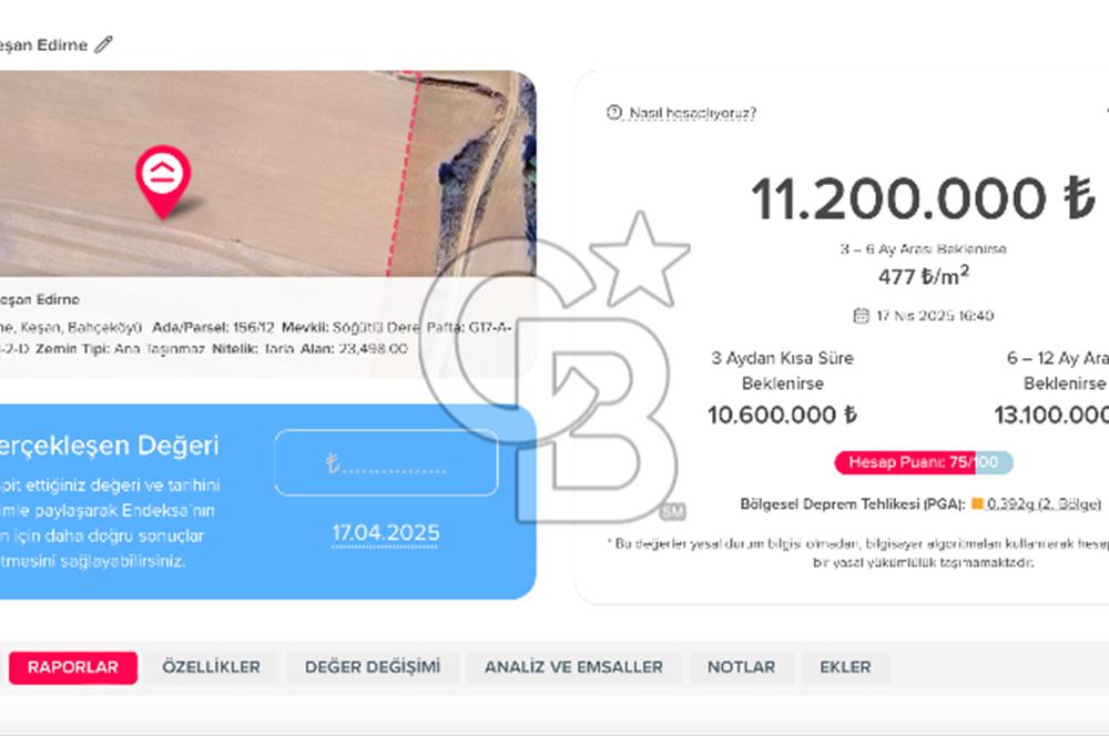 Keşan Bahçeköy'de Otoyola Yakın 23.498m2 Tek Tapu Satılık Tarla