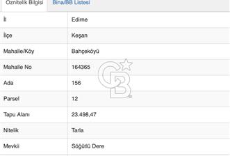 Keşan Bahçeköy'de Otoyola Yakın 23.498m2 Tek Tapu Satılık Tarla