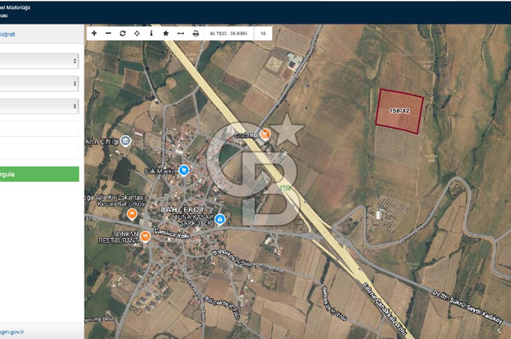 Keşan Bahçeköy'de Otoyola Yakın 23.498m2 Tek Tapu Satılık Tarla