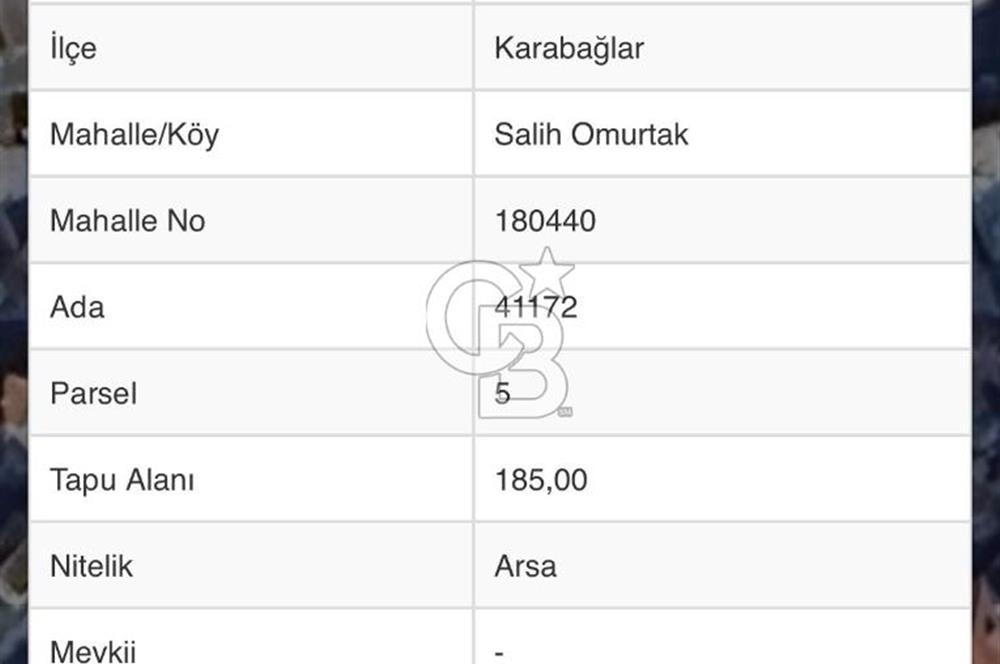 CB Yalı'dan Karabağlar Salih Omurtak'ta Fırsat Satılık Arsa