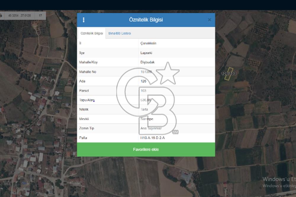 ÇANAKKALE LAPSEKİ DİŞBUDAK KÖYÜ SATILIK ARAZİ