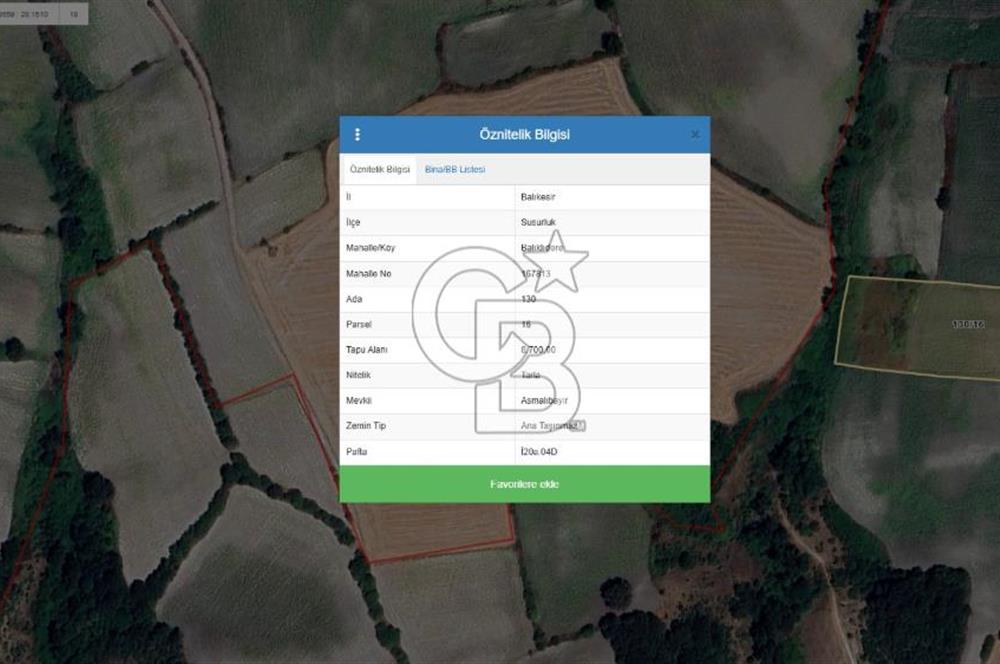 CB CLASS SUSURLUK BALIKLIDERE 8.700 m² OTOYOLA YAKIN TARLA