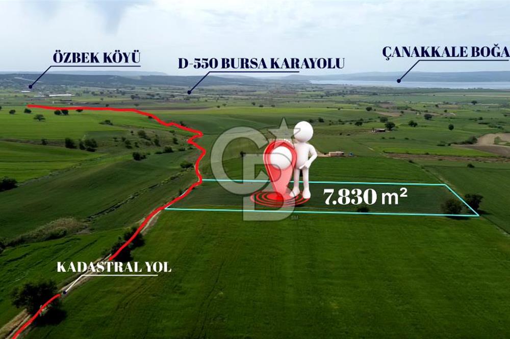ÇANAKKALE ÖZBEK KÖYÜ SATILIK TARLA YOLA CEPHE,BURSA YOLUNA YAKIN