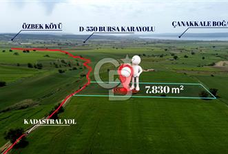 ÇANAKKALE ÖZBEK KÖYÜ SATILIK TARLA YOLA CEPHE,BURSA YOLUNA YAKIN