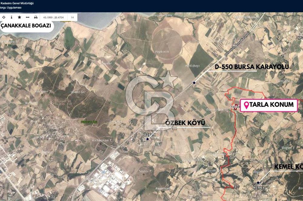ÇANAKKALE ÖZBEK KÖYÜ SATILIK TARLA YOLA CEPHE,BURSA YOLUNA YAKIN