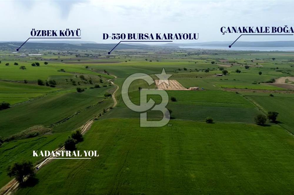 ÇANAKKALE ÖZBEK KÖYÜ SATILIK TARLA YOLA CEPHE,BURSA YOLUNA YAKIN