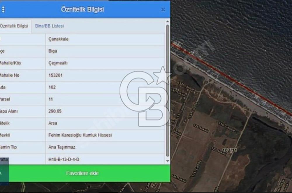 ÇANAKKALE BİGA ÇEŞMEALTI DENİZE 250 M. SATILIK 290 M2 ARSA!