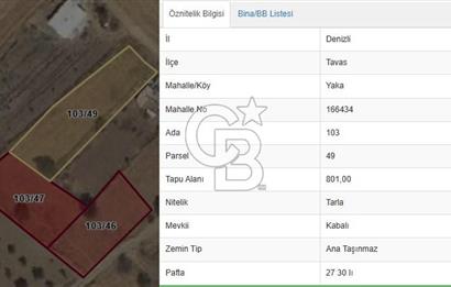 Tavas Yaka Mah. Fırsat Satılık Toplam 2003 m² 3 Adet Tarla