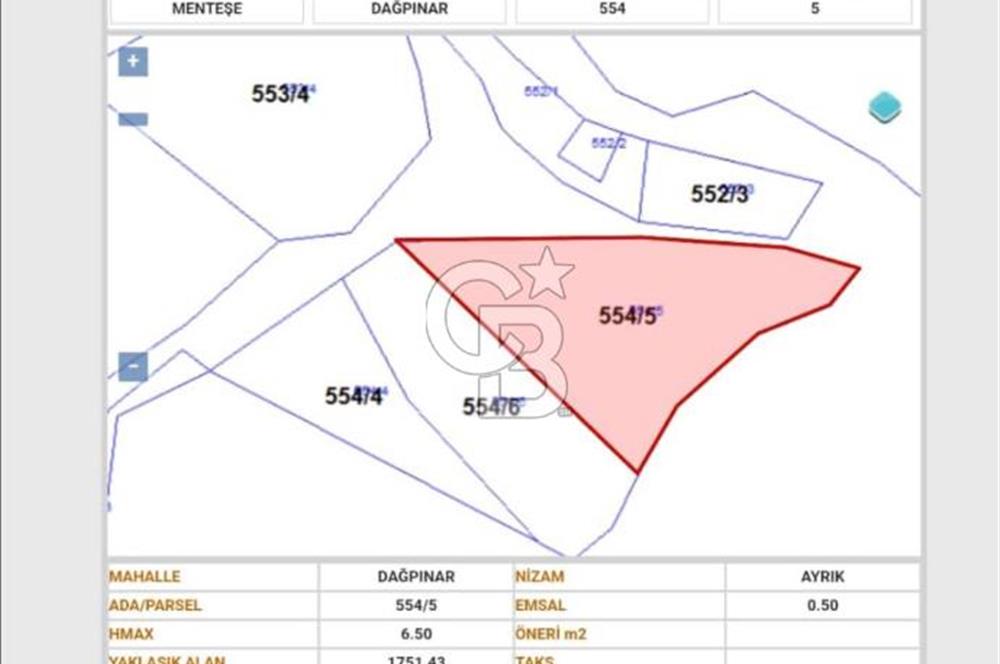 Muğla Menteşe Dağpınarı Mahallesi’nde 1.751,43 m² Satılık Tarla