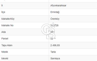 EMİRDAĞ ÖRENKÖY'DE SATILIK 2496 m² TARLA