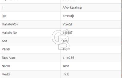 EMİRDAĞ YÜREĞİL'DE 4140 m² SATILIK ARSA
