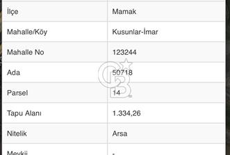 MAMAK KUSUNLAR 1.40 EMSAL 167 MT2 YAPILAŞMAYA YAKIN KONUT ARSASI