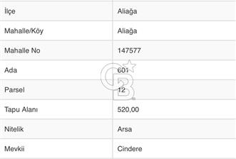 Aliağa Cindere Mevkii Satılık Arsa