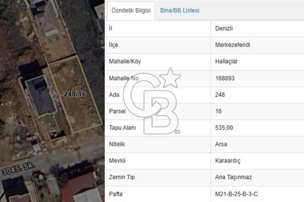 DENİZLİ/Merkezefendi/Hallaçlar'da 535m² Satılık İmarlı Arsa